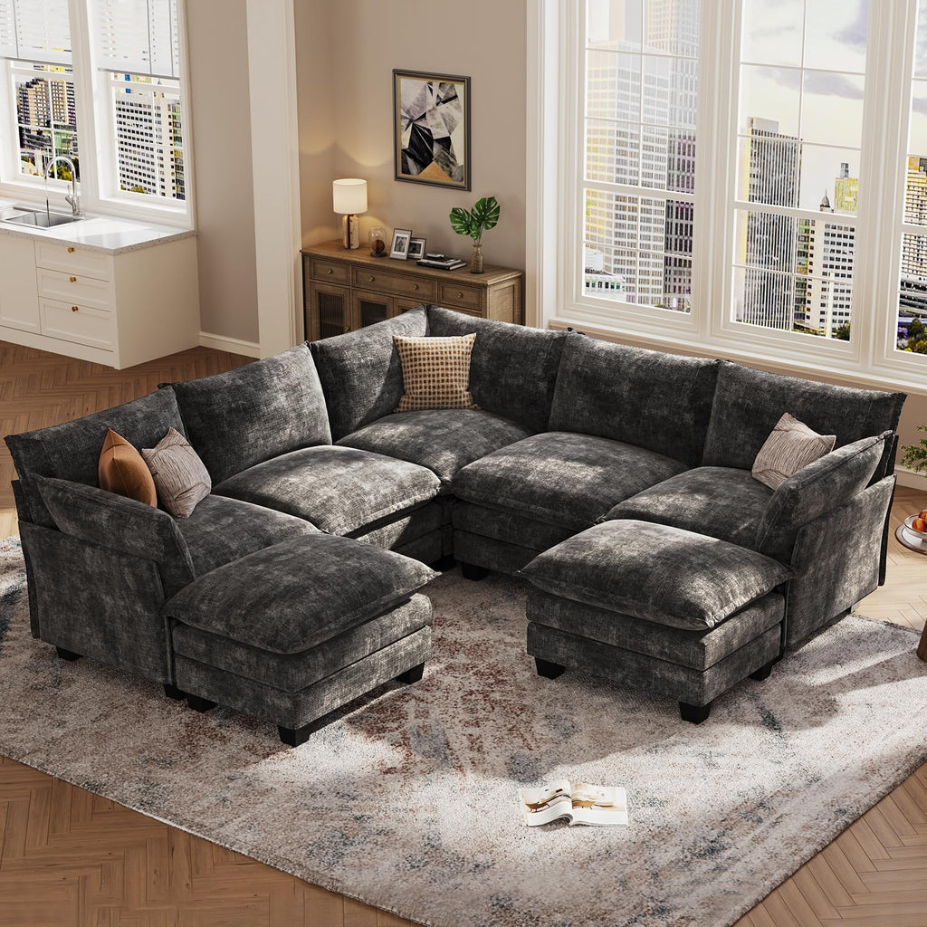 120" Modular Sectional Sofa, Large V Shape 7 Seater Convertible J/L/U-Shaped Modern Sectional Couch with Ottoman