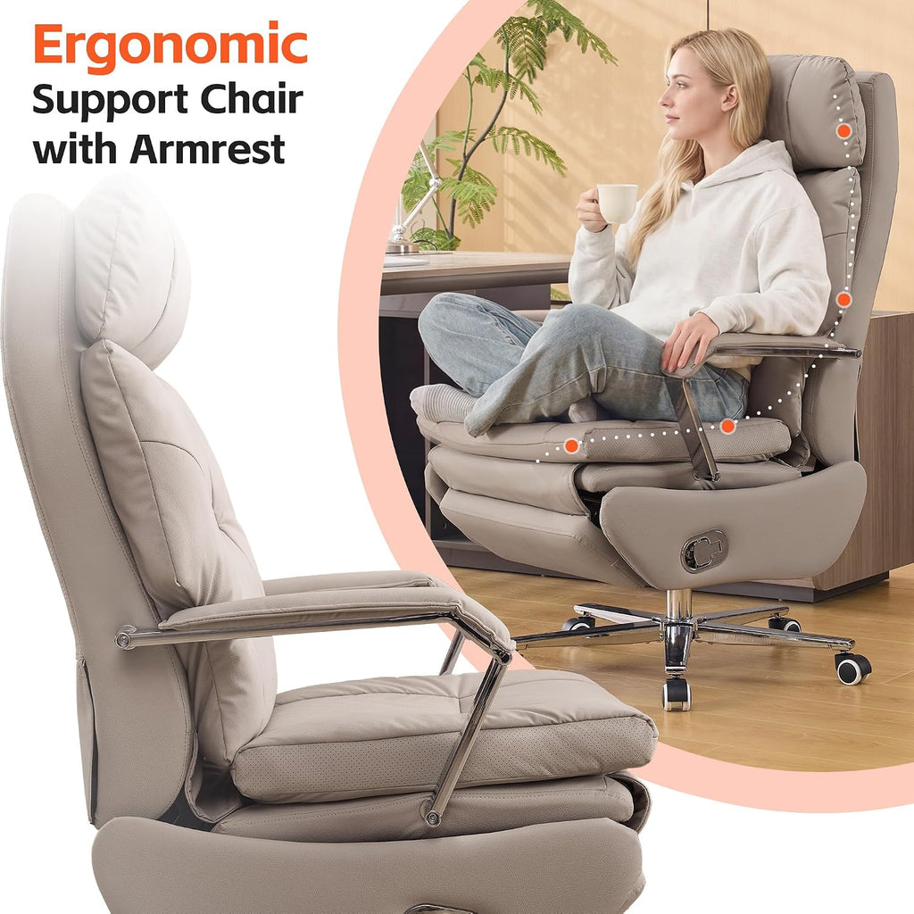 Big and Tall Executive Office Chairs with Footrest, Ergonomic 360° Swivel Desk Chair High Back Recliner, Manual 150°