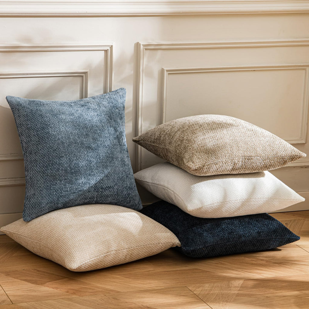 Blue Chenille Throw Pillow Covers 20x20 Inch Pack of 2 Modern Decorative Throw Pillow Covers Farmhouse Cross Covers