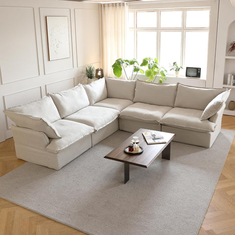 V-Shaped Beige Cloud Couches, Convertible Modular Sofas, Minimalist Deep Seat Sofa, Down Fill Sectional, Couch Sofa Furniture for Living Room, Office, Apartment A124-B0DGGG1MJJ