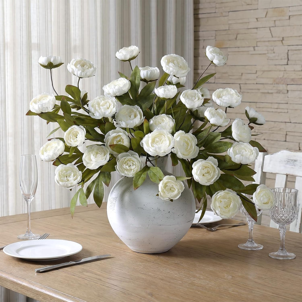 27" Artificial Silk Peony Flower Branches for Vase Home Decor(Cream) - Set of 6