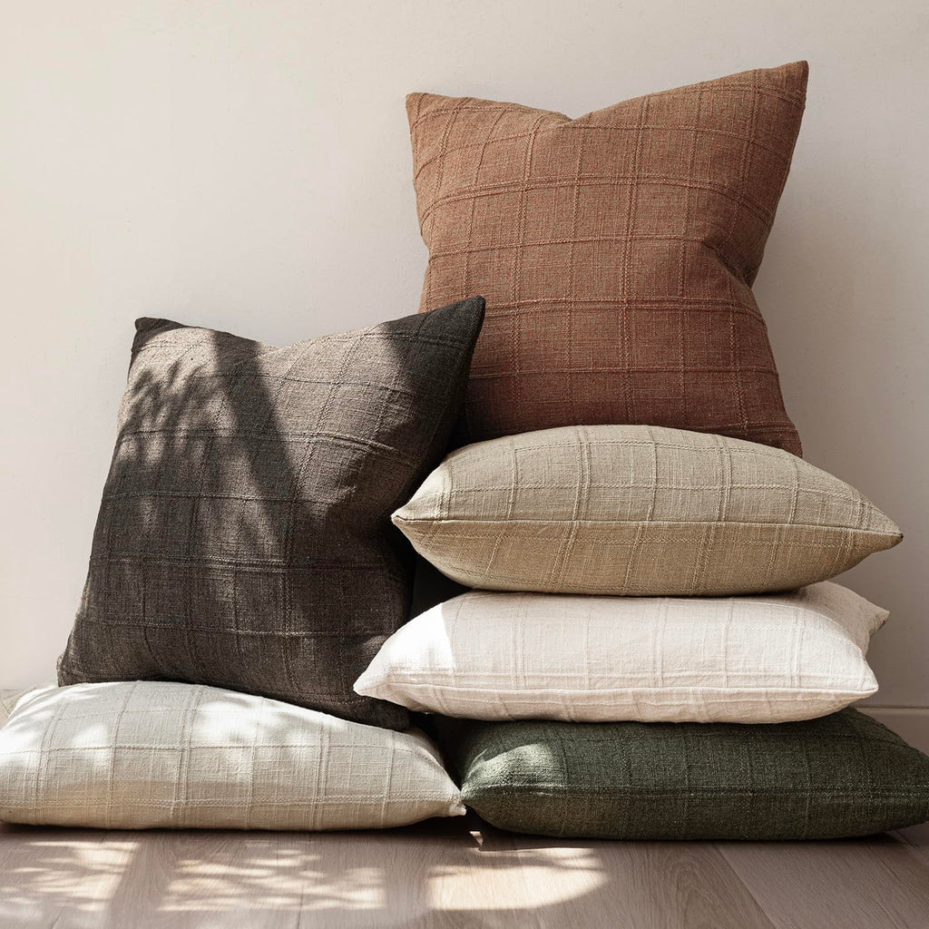 Boho Linen Check Decorative Throw Pillow Covers 26×26 Dark Brown