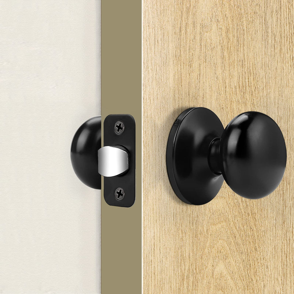 Door Knobs Interior, Passage Flat Ball Handle Closet Door knob French Doors, Black 1 Pack Universible Levers, Solid
