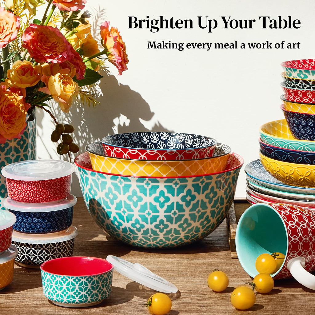 Mixing Bowls, Ceramic Mixing Bowls, Colorful Vibrant Nesting Bowls for Cooking, Baking, Prepping, Serving, Salad