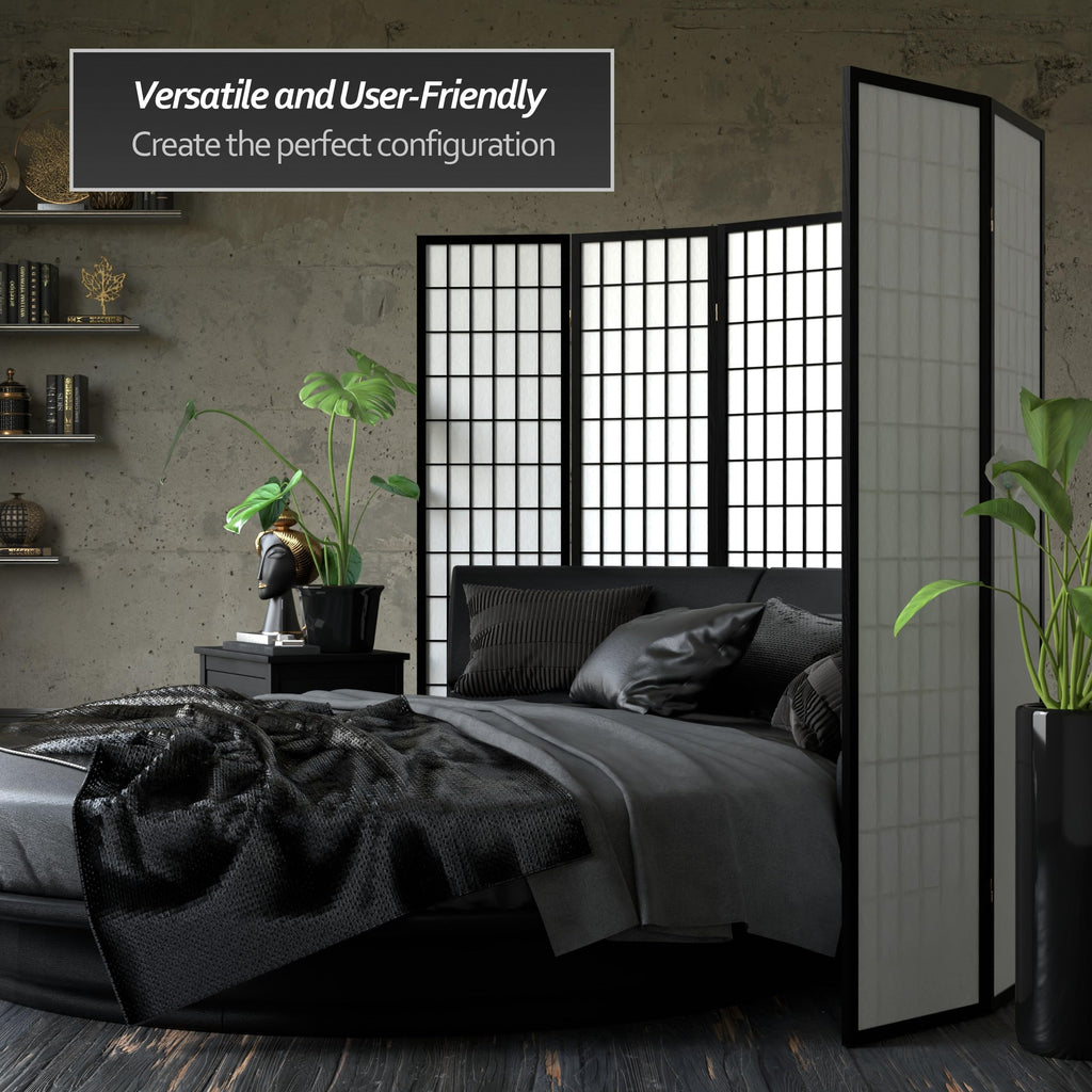 6 ft. Tall Window Pane Shoji Screen - Black - 4 Panels