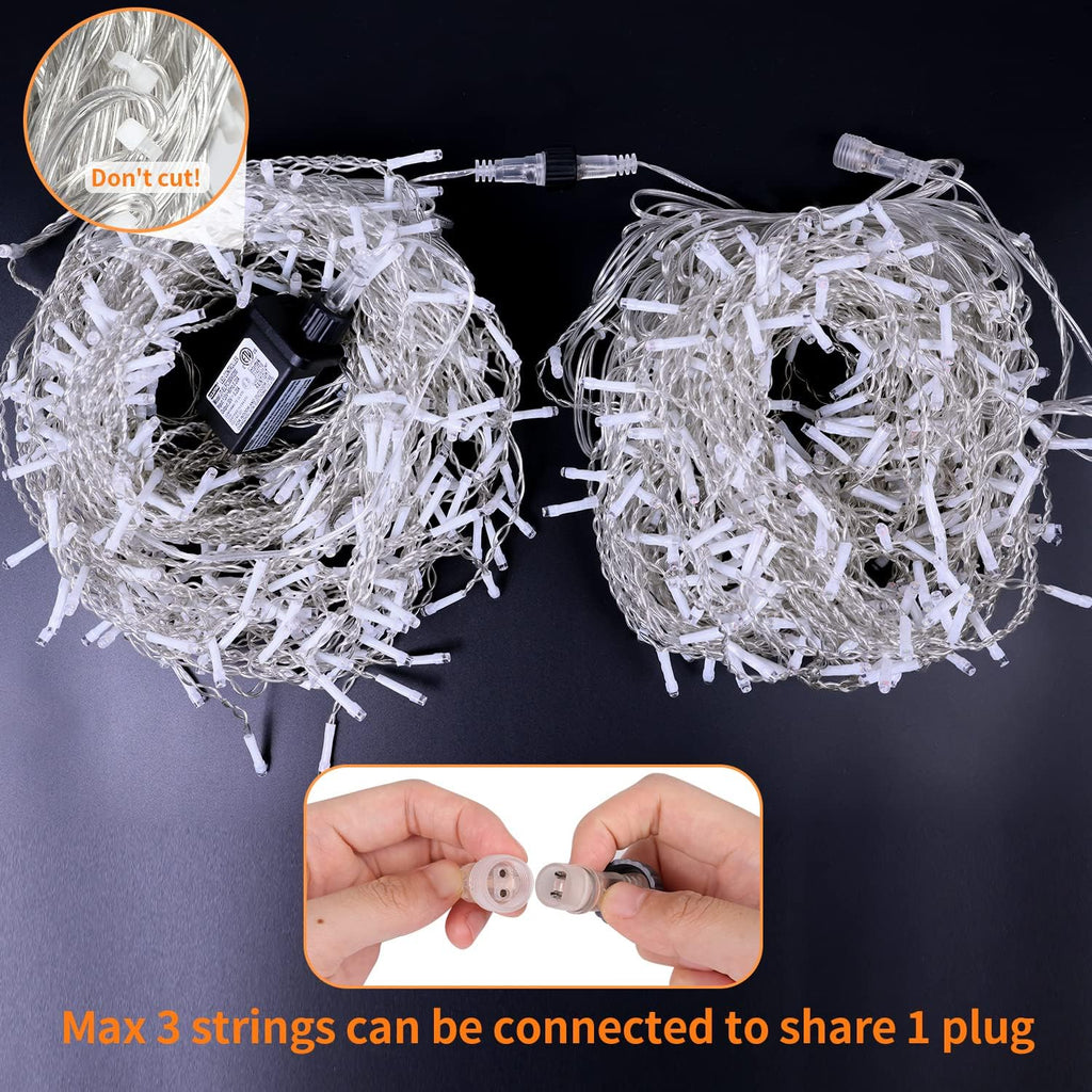 Icicle Lights Christmas Lights Outdoor 49.2 Ft 440 LED Extendable Dripping Lights 8 Modes Warm White Icecycle String