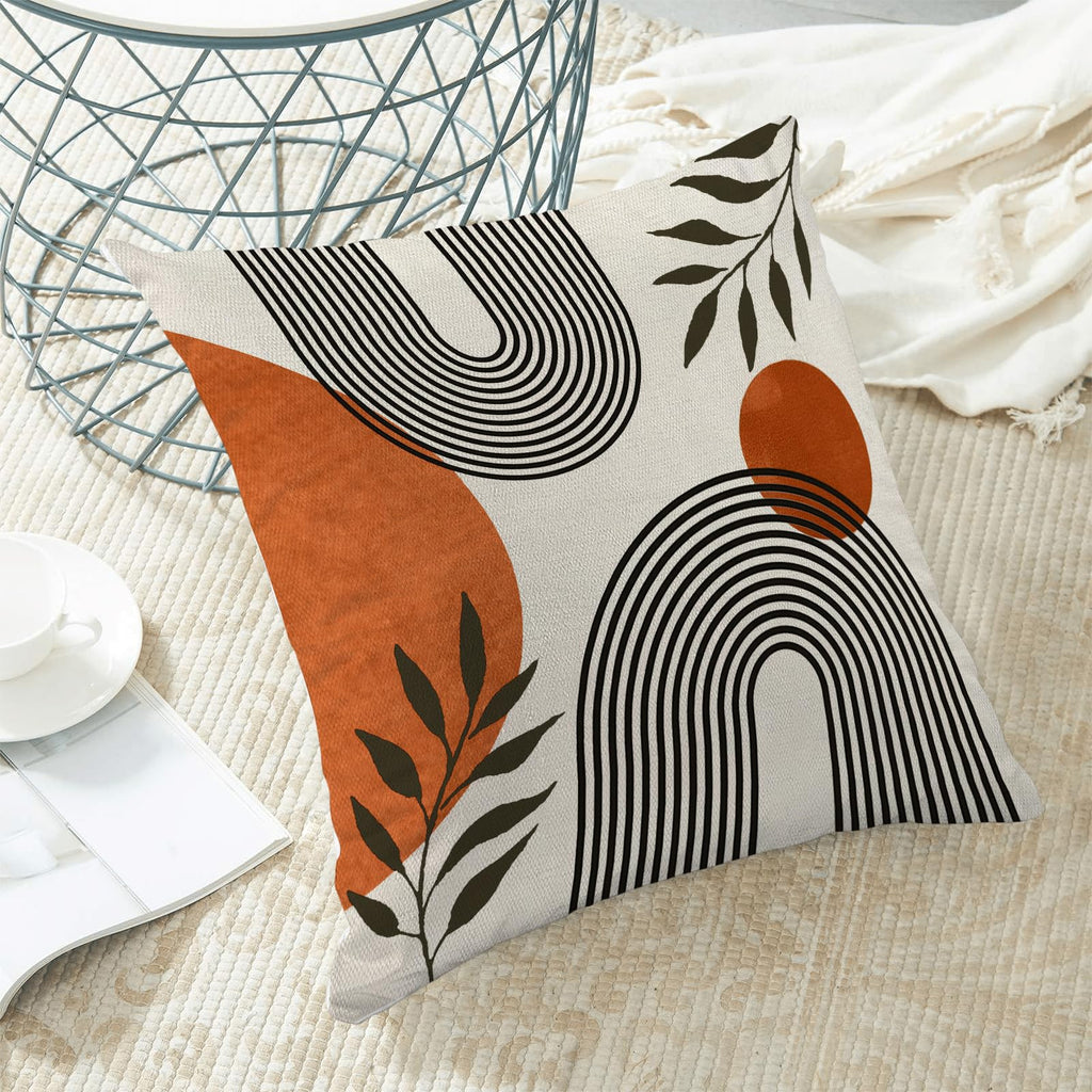 Boho Fall Pillow Covers 18x18 Inch 2 Pcs, Burnt Orange Tropical Leaf Outdoor Decorative Throw Pillows, Mid Century