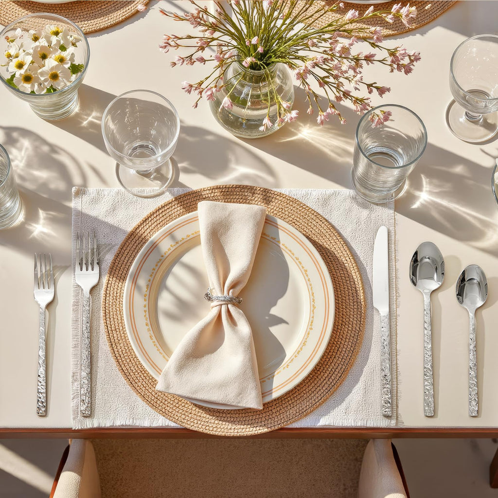 20 Pcs Hammered Silverware Set for 4, 18/10 Stainless Steel Flatware