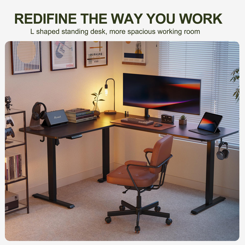 L-Shaped Standing Desk - 63 x 55 Inch Adjustable Corner Standing Desk with Charging Station - L Shape Sit Stand Table