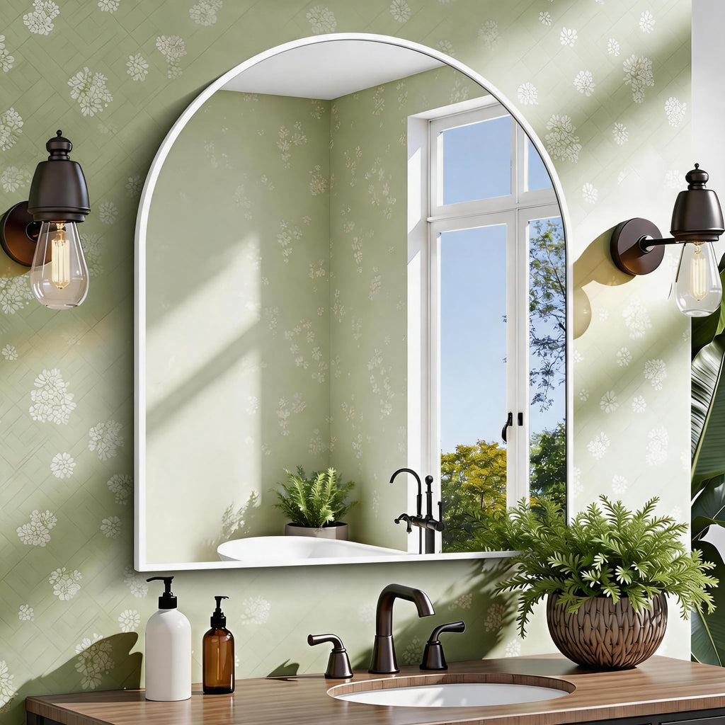 Arched Wall Mirror, 30"x36" White Arched Mirror