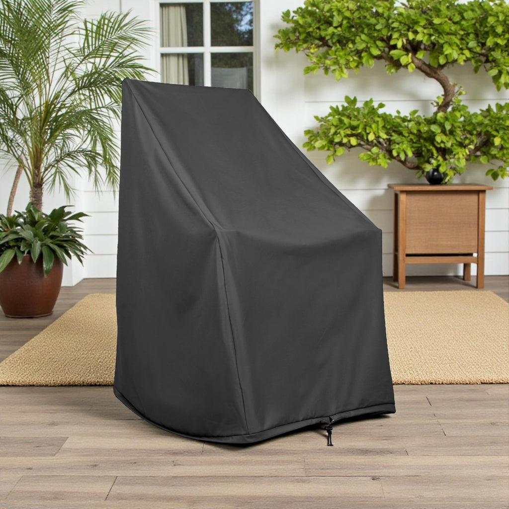 Weatherproof Outdoor Rocking Chair Cover, 100% Woven Polyester, Elastic Cord with Toggle, Black