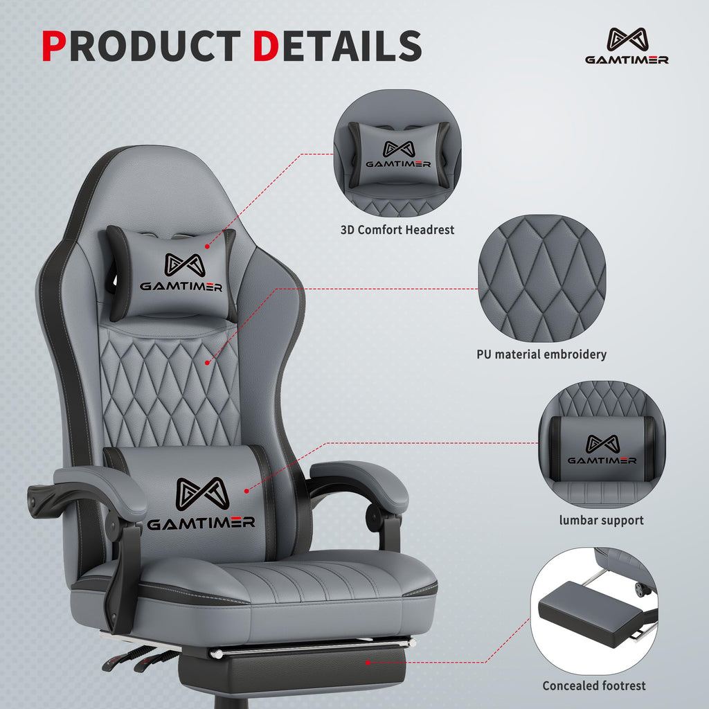 Gaming Chair, Computer Office Chair with Pocket Spring Cushion, 400 LBS Weight Capacity, Breathable PU, Headrest &