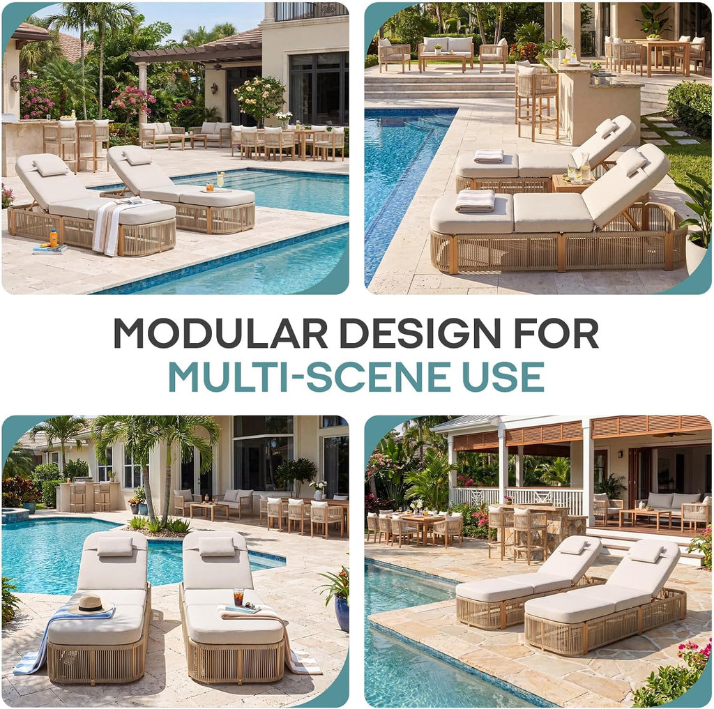 Outdoor Chaise Lounge Chairs Set of 2, 5-Position Adjustable Patio Reclining Lounge Chairs with Cushion, All-Weather