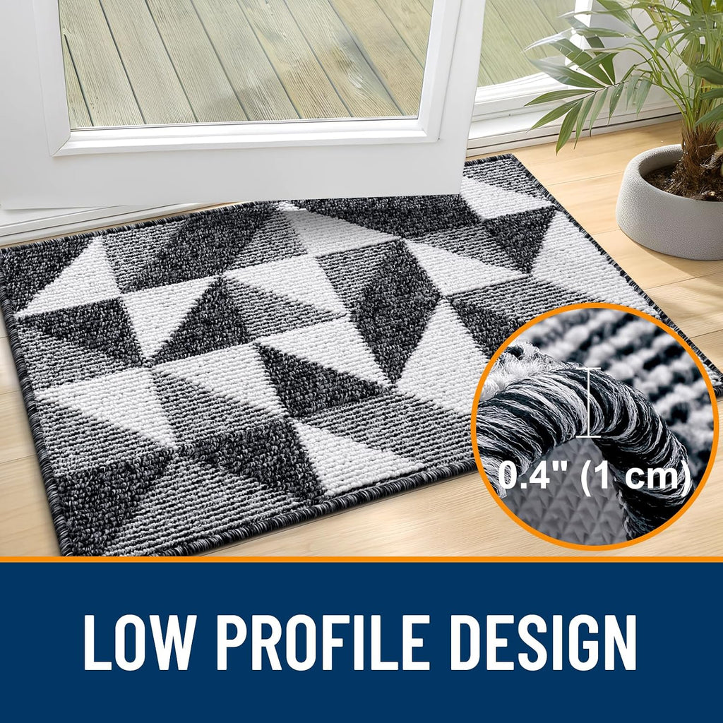 Door Mat Indoor Entrance Washable 36x24, Odor-Free Low-Profile Front Back Geometric Doormat, Absorbent Resist Dirt