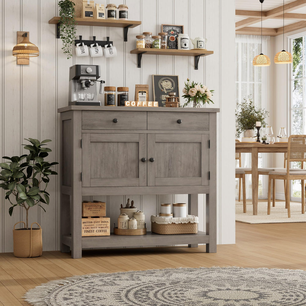 Farmhouse Console Table with Storage, 35"W Entryway Table, Ash Gray