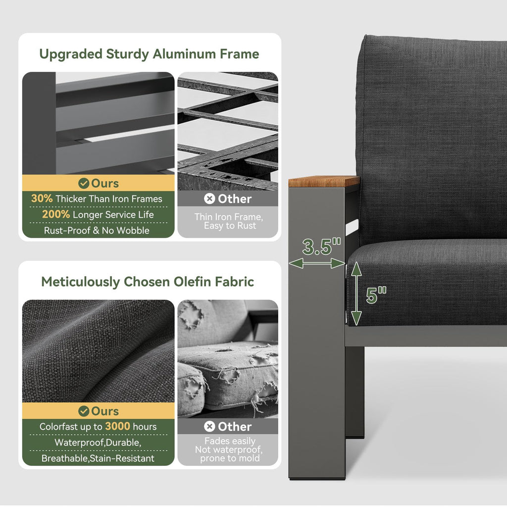 Patio Furniture Set, Aluminum Outdoor Furniture with Fire Pit Table