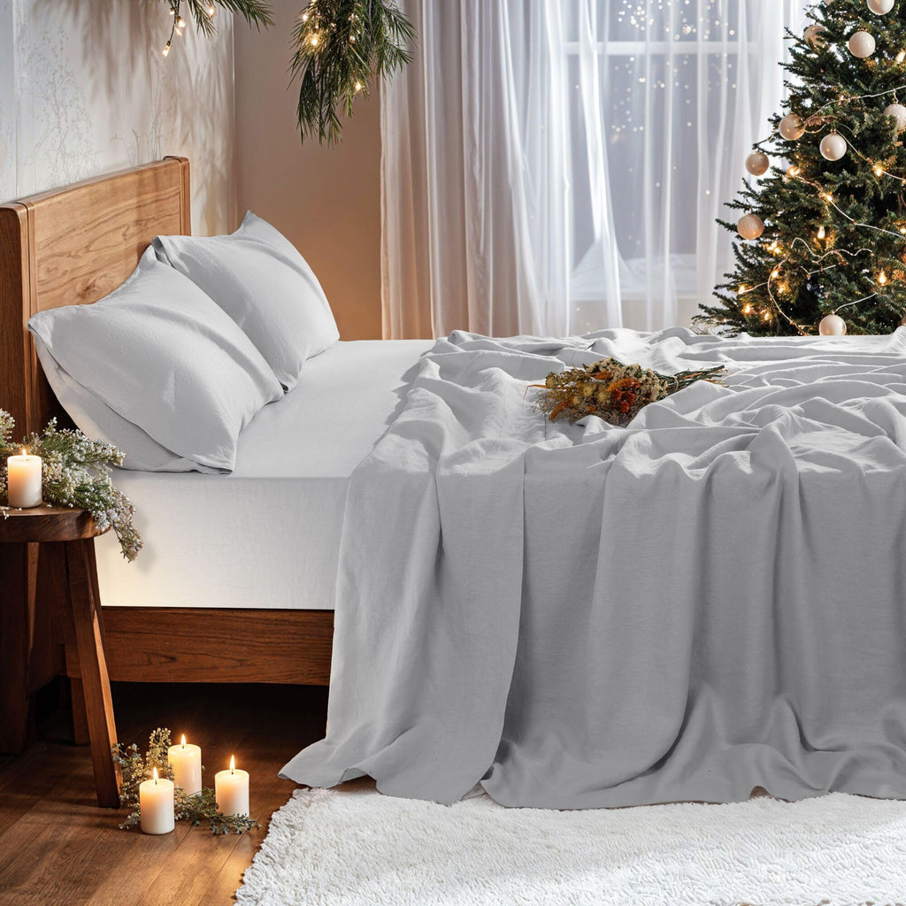 100% French Linen Sheet Set 4Pcs, 16" Deep Pocket Durable Bed Sheet Full