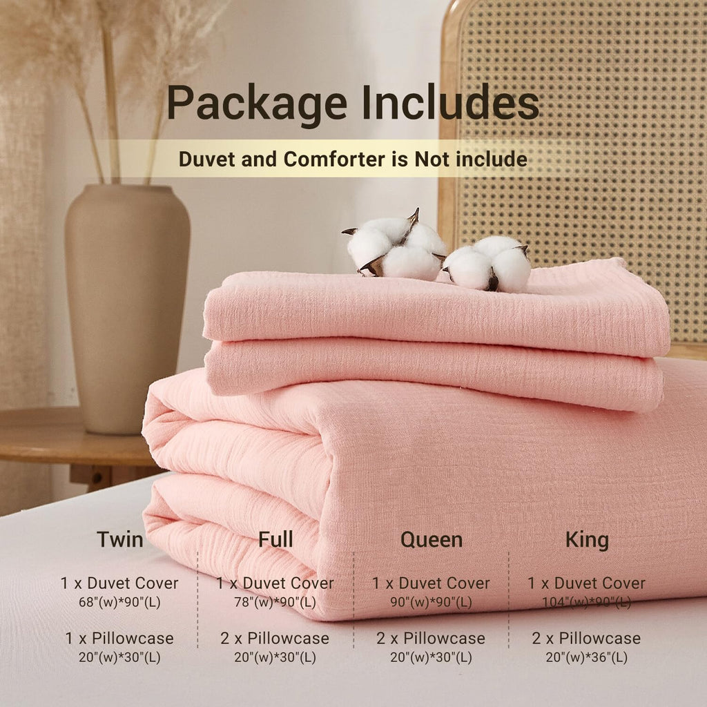 100% Muslin Cotton Blush Pink Duvet Cover Set Fluffy Solid Bedding