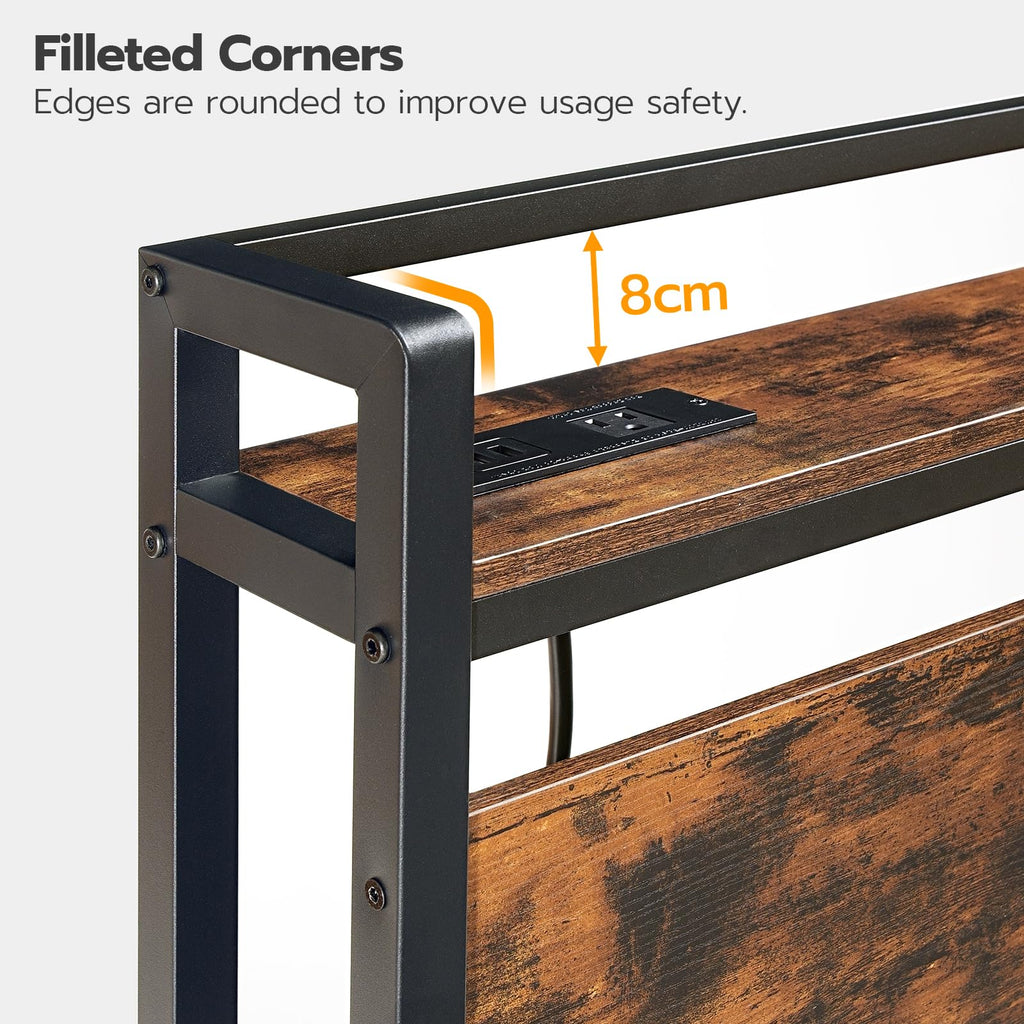 Headboard, Headboard with 2 Outlets and 4 USB Ports, Adjustable Height, Storage Rack, Sturdy and Stable