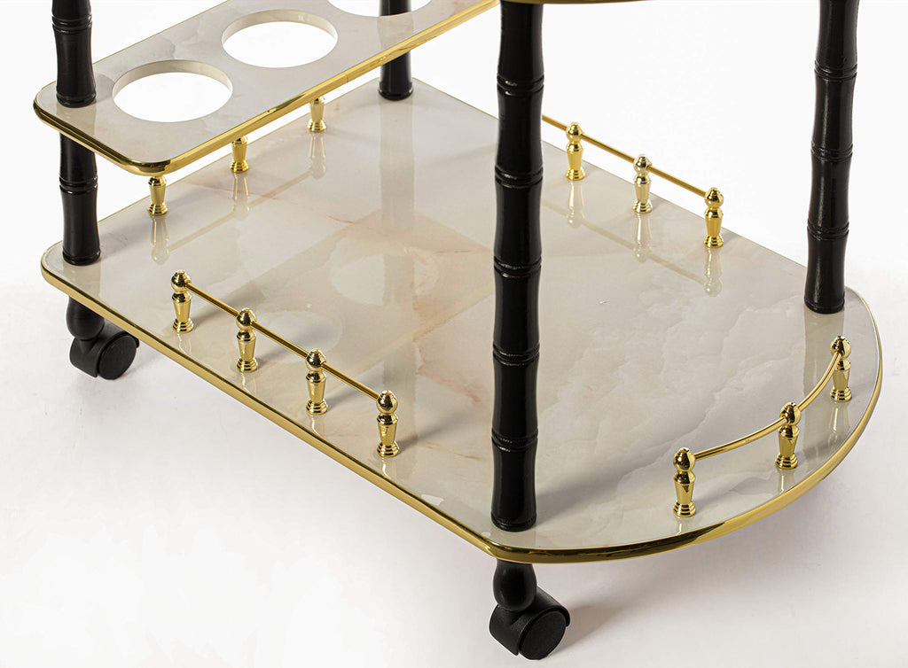 Serving Bar Cart Tea Trolley, 2 Tier Shelves on Rolling Wheels, Mobile Liquor Bar for Wine Beverage Drink Dinner