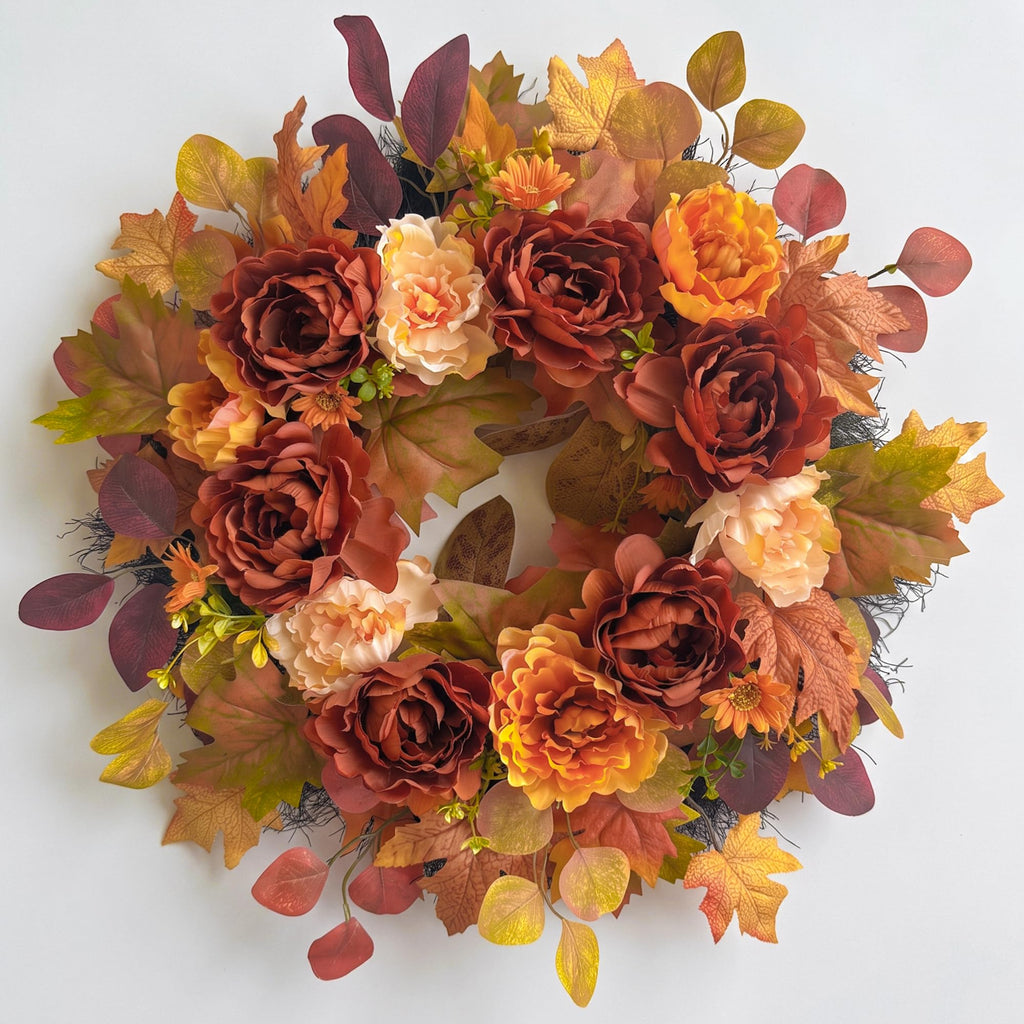 26Inch Full Fall Wreaths for Front Door Outside, Peony Hydrangea Wreath, Large Autumn Wreath Porch, Fall Wreath for