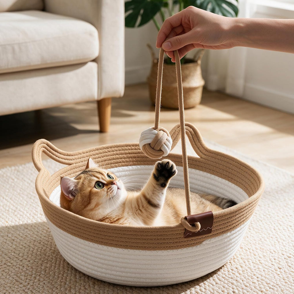Handwoven Cotton Rope Cat Bed Basket