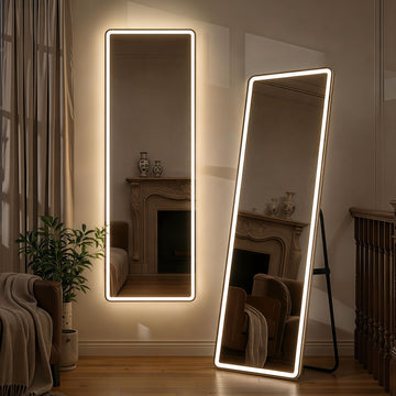64"x21" Full Length Mirror with LED Lights, Hanging Mounted Mirrors, Aluminum Frame Mirrors with Dimming & 3 Color