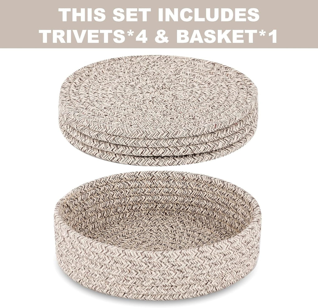 Trivets for Hot Dishes, Pots and Pans, Hot Pads with Storage Basket - Set of 4