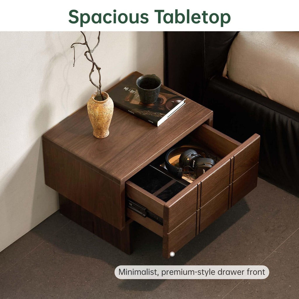 Solid Walnut Nightstand with Drawers, Mid Century Modern Nightstands, Low Profile Night Stand for Low Bed, Fluted