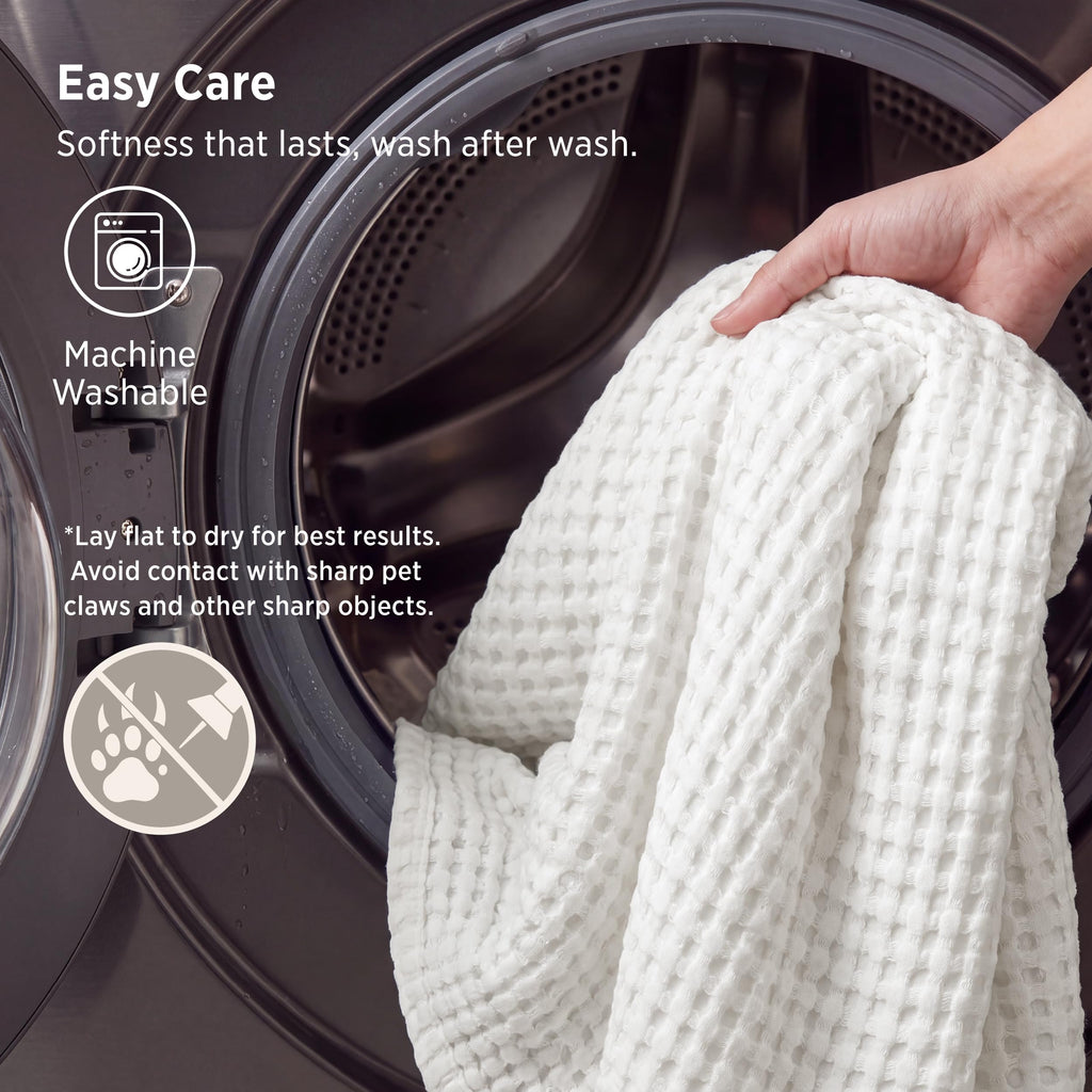 Cooling Cotton Waffle Blanket for Hot Sleepers, Ivory