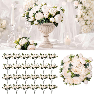 24 Bundles Artificial Peonies Flowers, Silk Faux Flower Bouquet Bulk Fake Peony for Wedding Centerpieces, Bridal