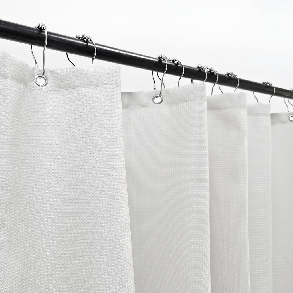 Waffle Boho Green Shower Curtain Thick Weighted Heavy Bathroom Curtain Set