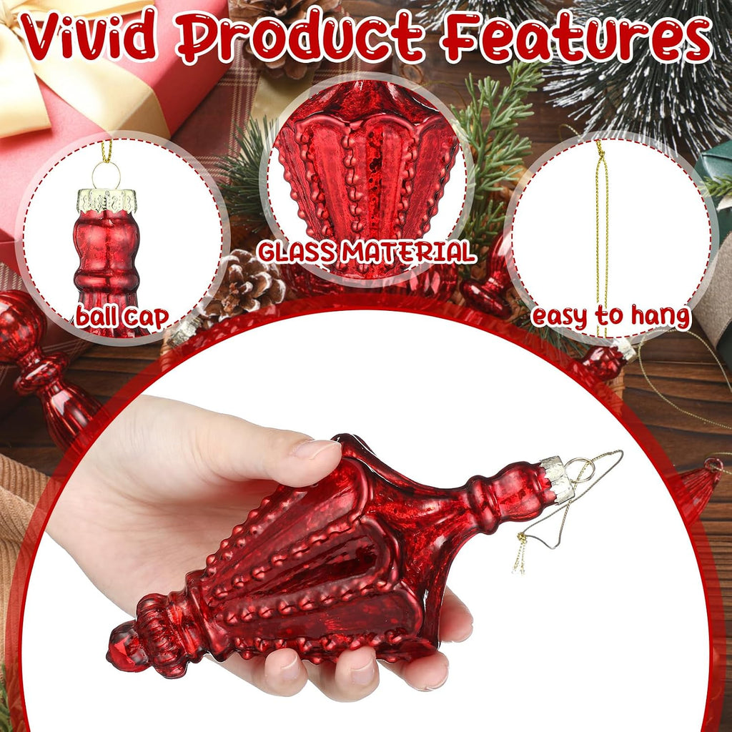 Vintage Red Christmas Mercury Glass Ornament Set 7.87''