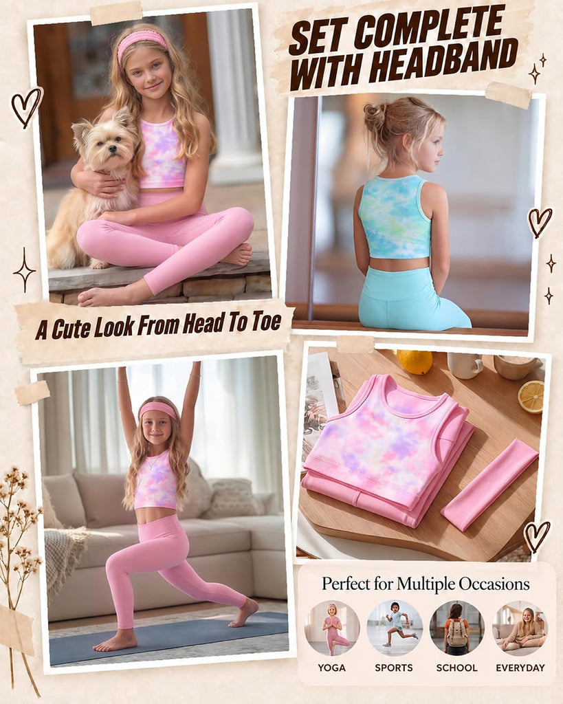 Girls Athletic Sets Kids Workout Outfits 6 Pcs Sets