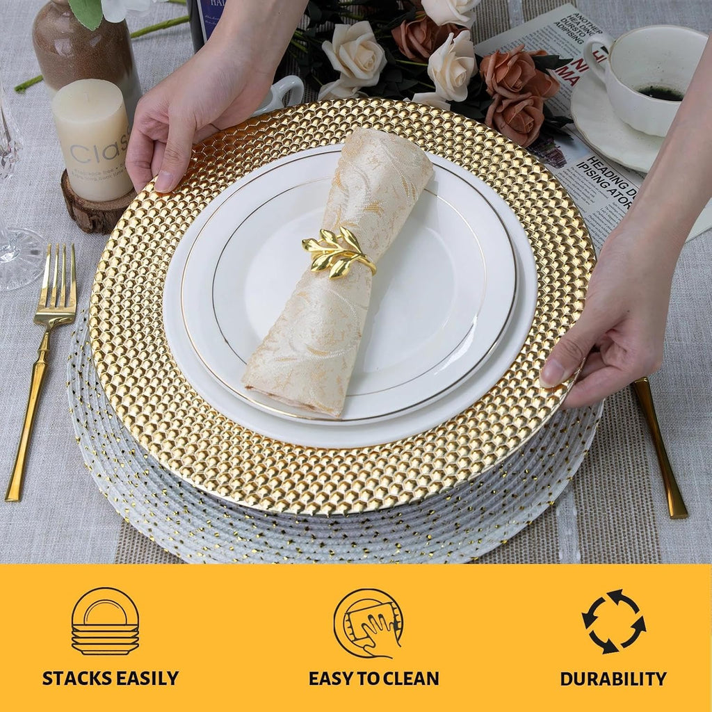 Gold Charger Plates, 13" Electroplated Plate Chargers - Set of 6