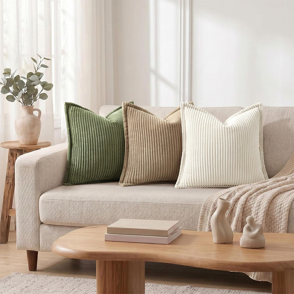 Corduroy Decorative Throw Pillow Covers 12x20 Set of 2 Moss Green