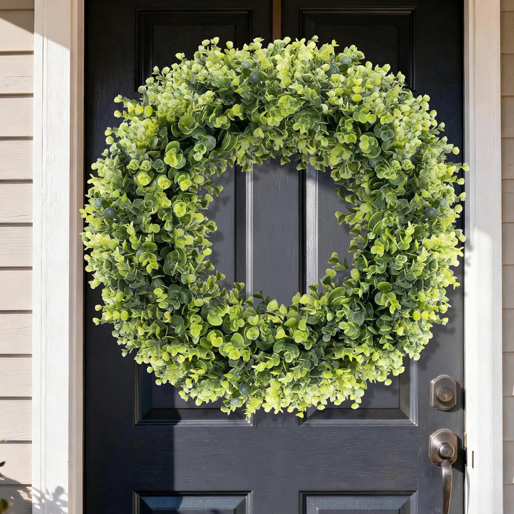 24In Large Boxwoods Door Wreaths for Front Door Spring Summer Outside All Season Green Year Round Artificial Greenery