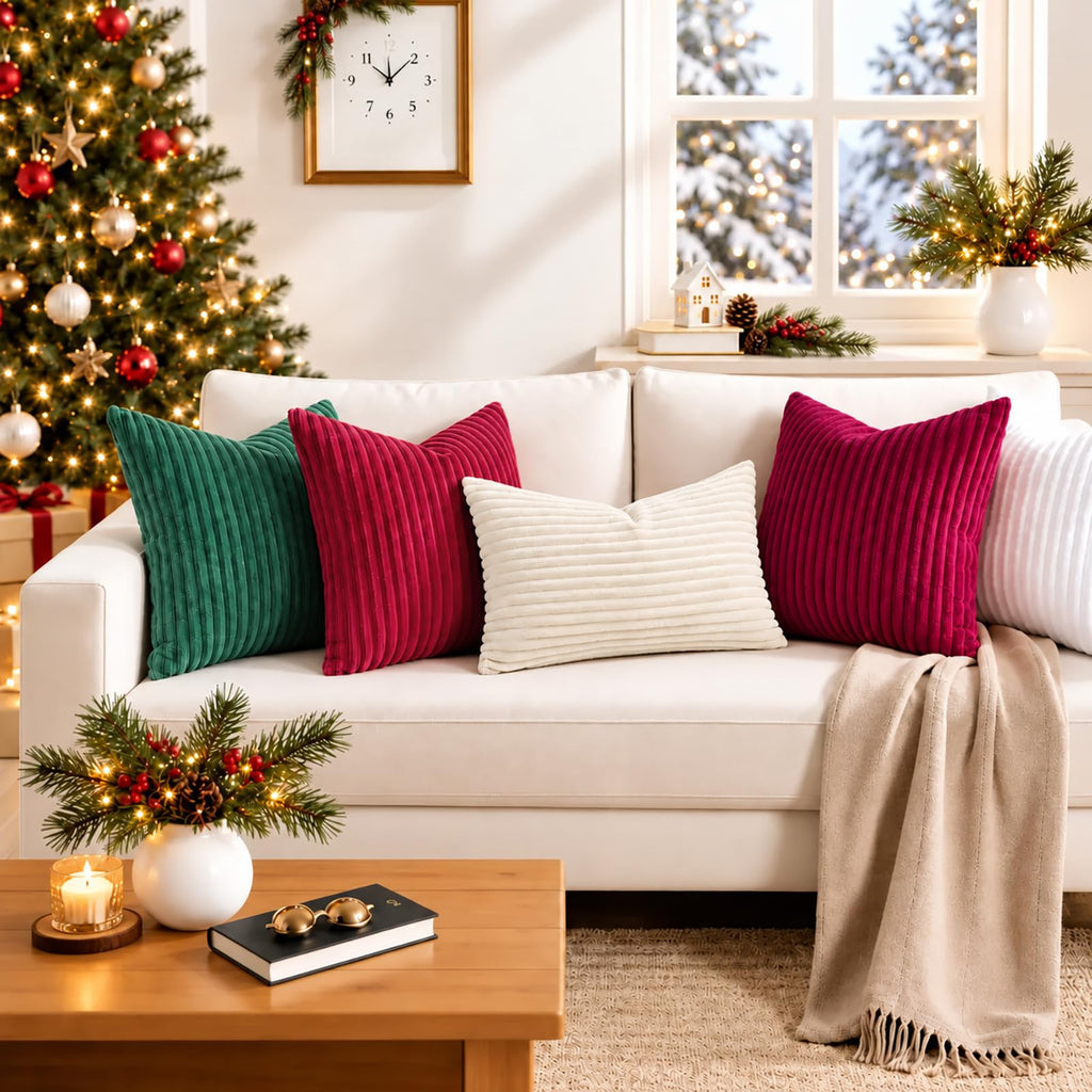 Christmas Soft Green Flannel Throw Pillow Covers 16x16 Set of 2