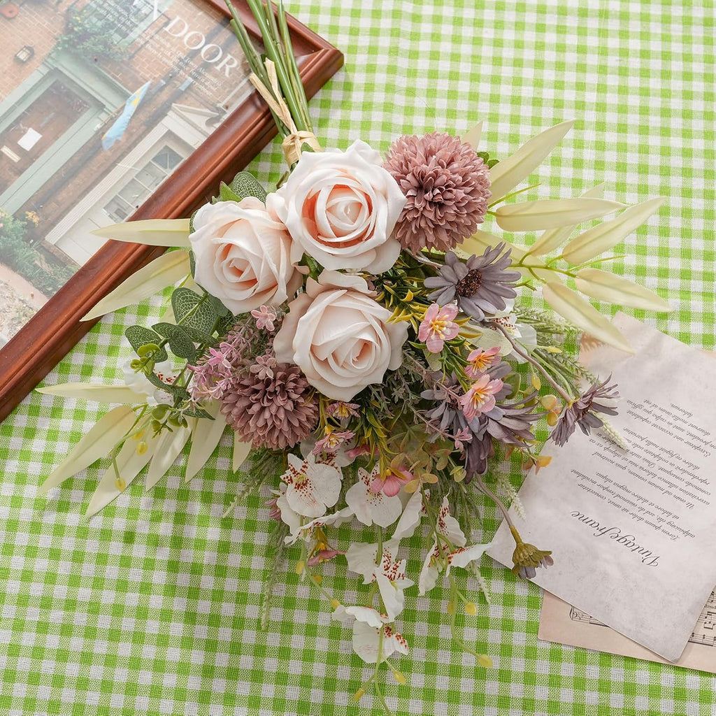 16-inch Artificial Fake Flowers Silk Table Arrangements Faux Plastic Floral Centerpieces Kitchen with Roses - Set of 80