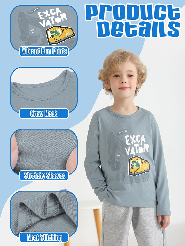 4 Pack Toddler Boys Long Sleeve Shirts Baby Tees Shirts Cotton Tops