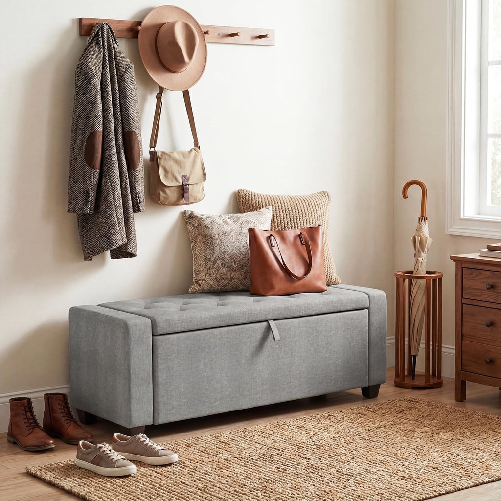 48" Ottoman with Storage, Gray Storage Ottoman Bench, Bench
