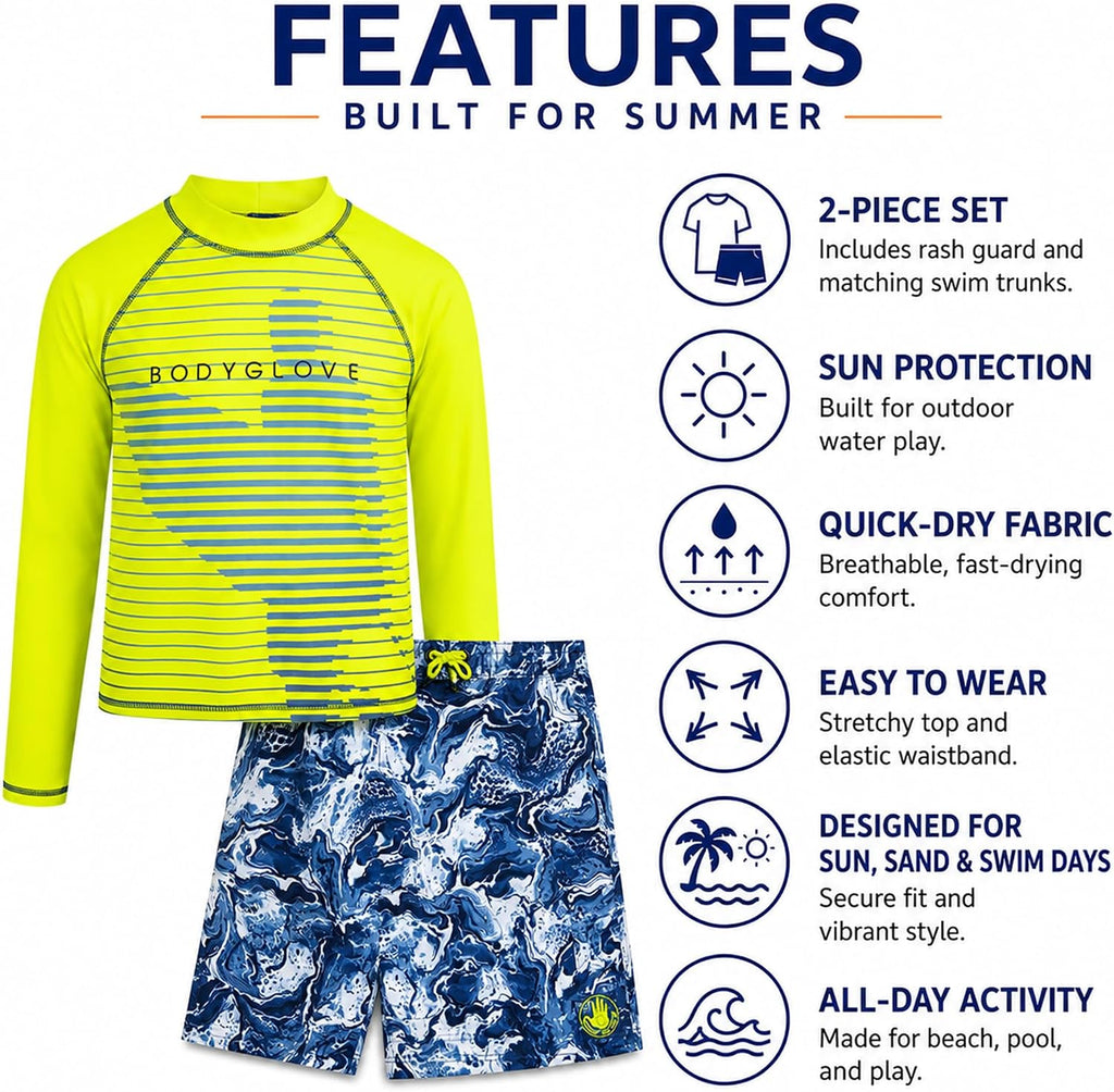 Boys 2 Piece Swim Set Rash Guard & Swim Trunks