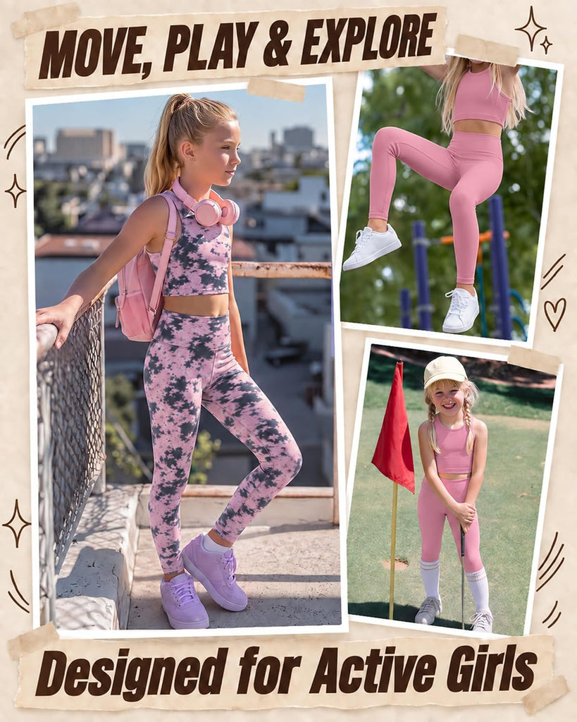 Girls Athletic Sets Kids Workout Outfits 6 Pcs Sets