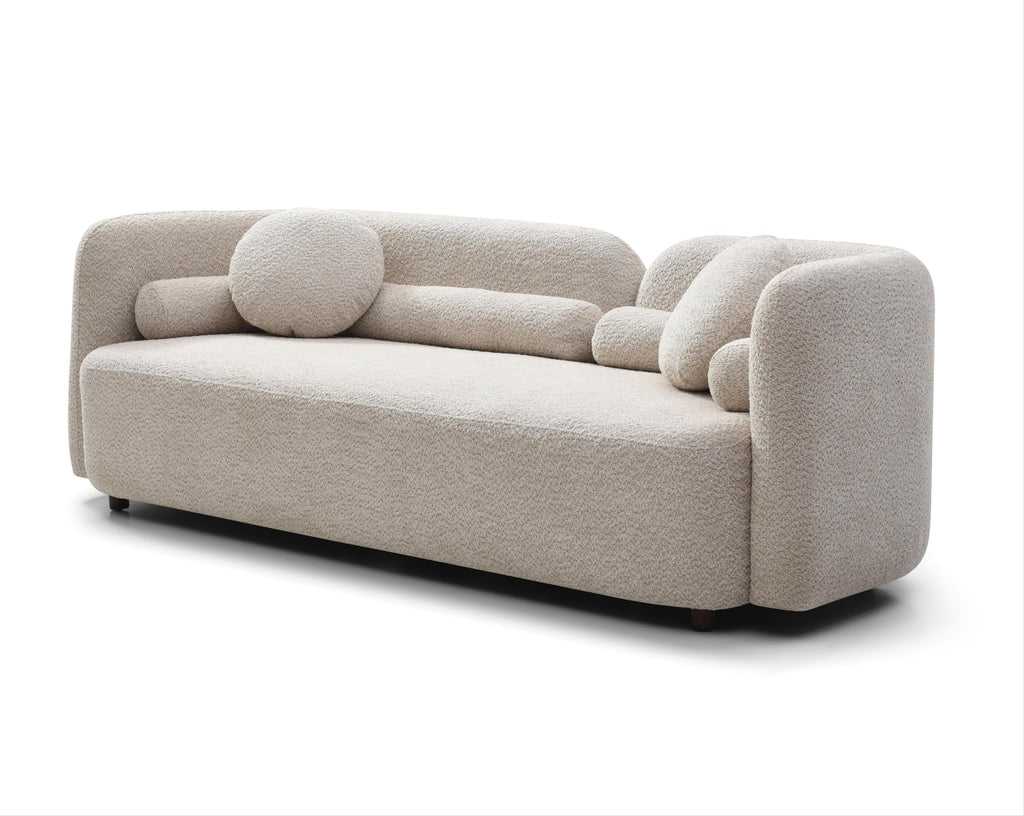 88.58" Curved Sofa Couch, Solid Wood Frame, Pillows, Boucle, 3-Seater Beige