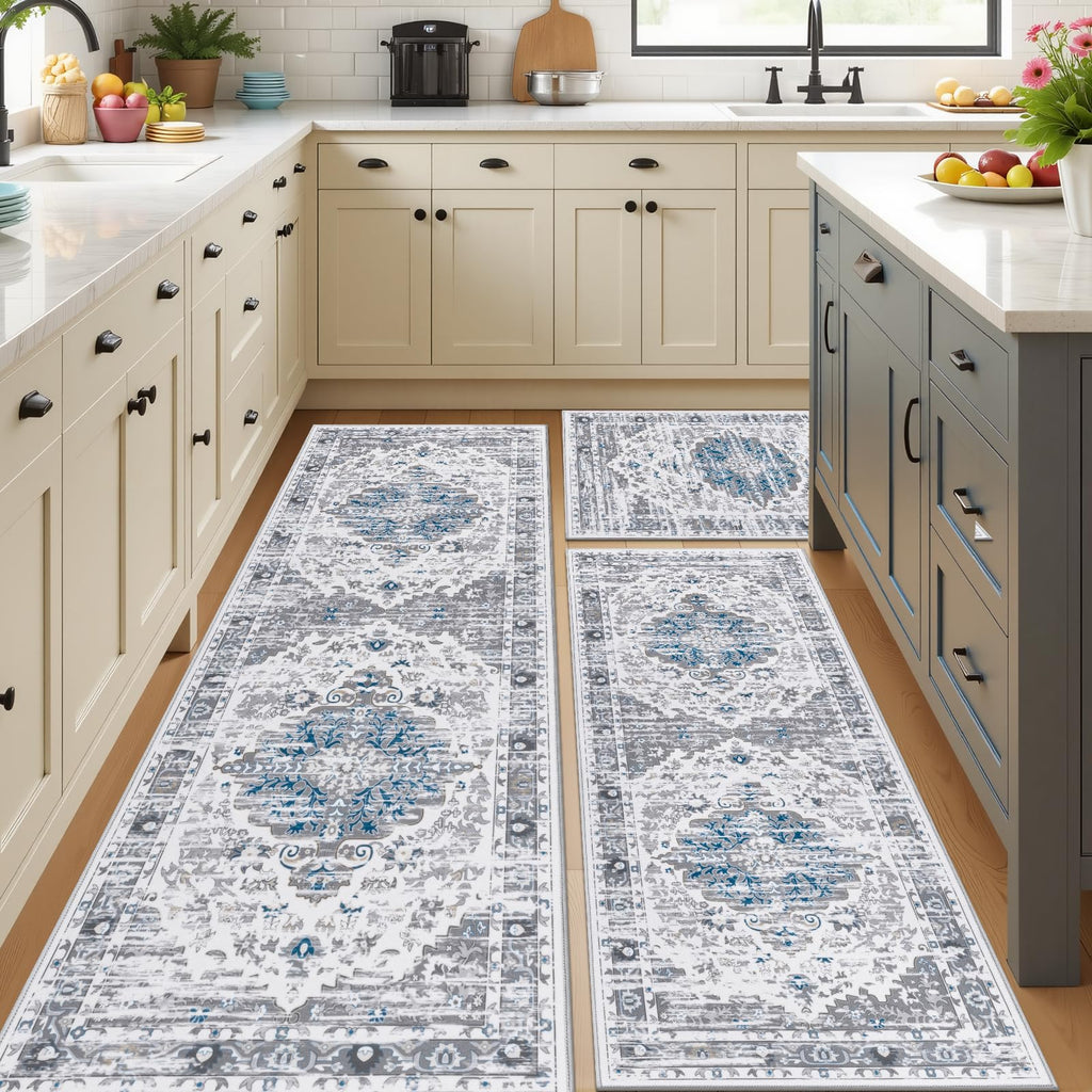 Kitchen Rugs Set 3 Piece, Non Slip Washable Kitchen Mats for Floor