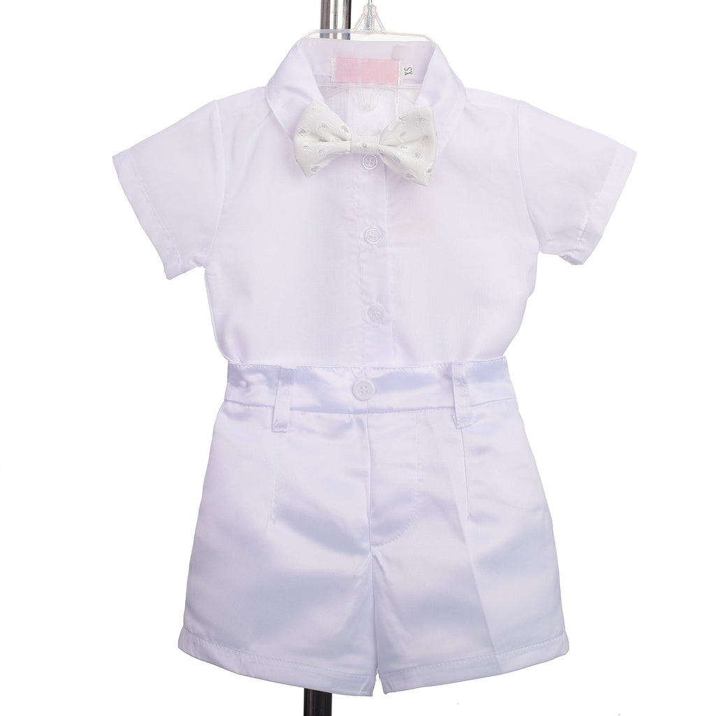 Baby Boys' Christening Clothing Baptism Outfit 5 Pieces Suit Set with Bonnet Hat Size 9-12 Months, Short Sleeves