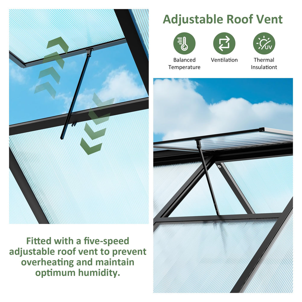 8×12 FT Walk-in Polycarbonate Greenhouse for Outdoor