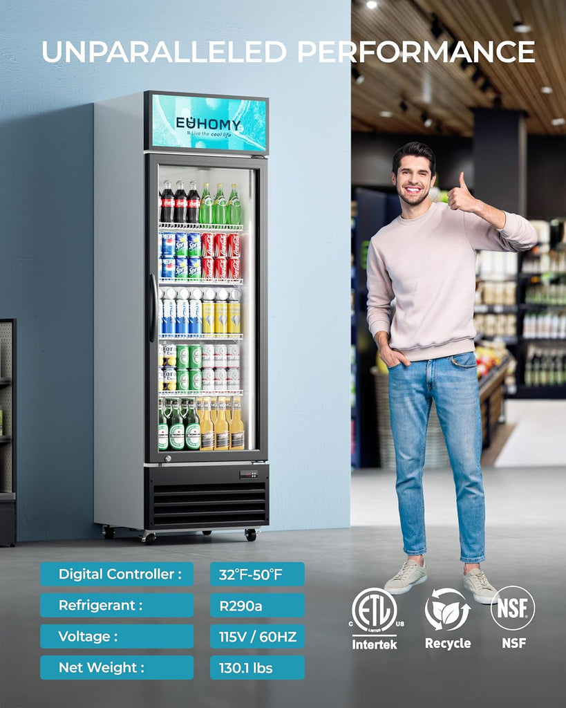 Commercial Display Refrigerator, 9 Cu.Ft Glass Door Merchandiser Drink Fridge wi