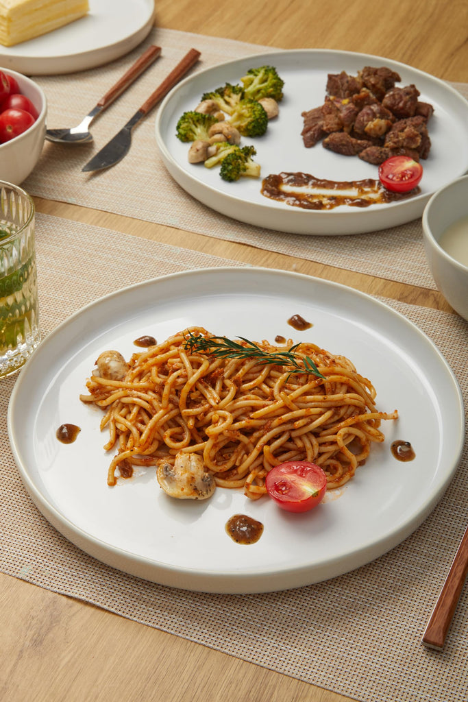 Minimalist Dinnerware Set, 24 Piece Fog White Plates and Bowls Set for 8 - Sculpted Ceramic Dish Sets for Gatherings