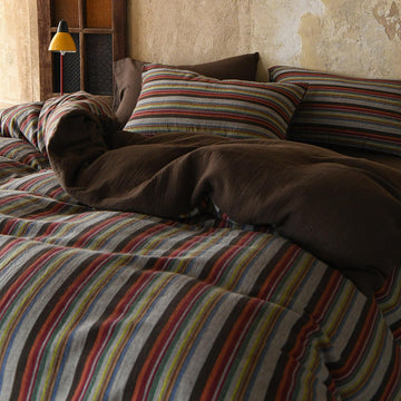 Retro Striped Duvet Cover 100% Cotton Muslin Gauze Bedding Set